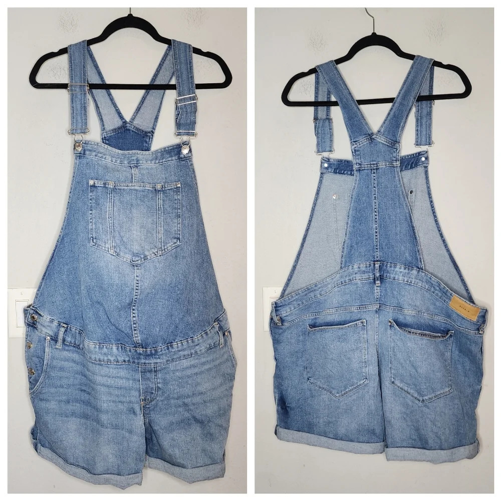 H&M‎ Maternity Denim Overall Shorts Shortalls Women's size XXL Medium Wash
